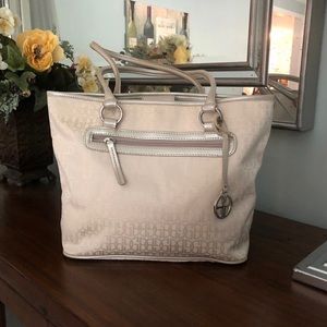 Giani Bernini Cream Colored Fabric Purse with Silver Accents Looks New!!